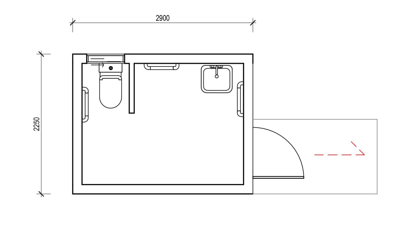 Large Ambulant Toilet with Ramp floor plan